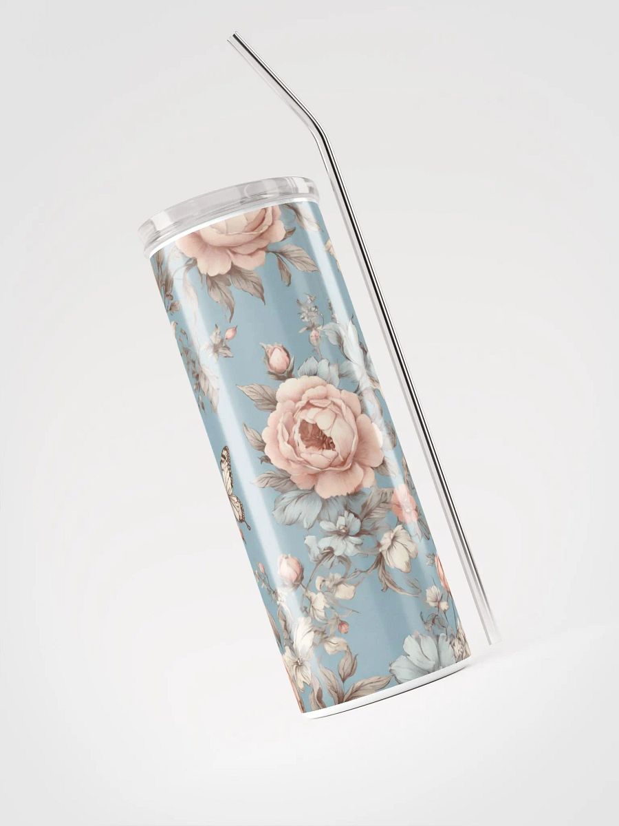 Elegant Vintage Blue Coquette Tumbler: Eco-Friendly Stainless Steel with Straw product image (3)