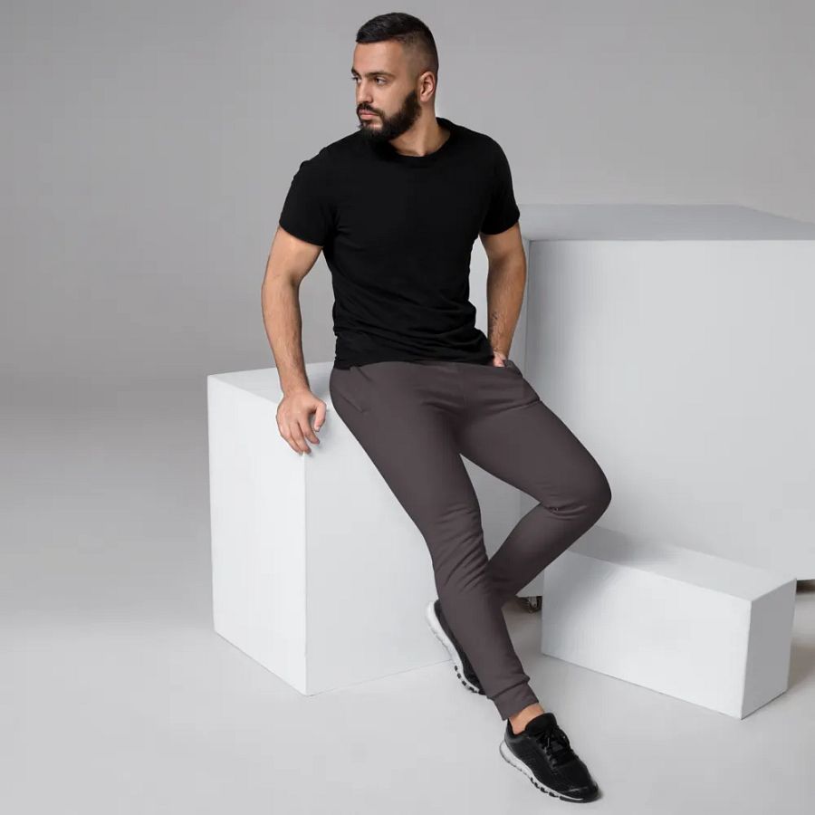 Plain Dark Brown True Summer Recycled Polyester Premium Men's Joggers by Treasure Pie product image (3)