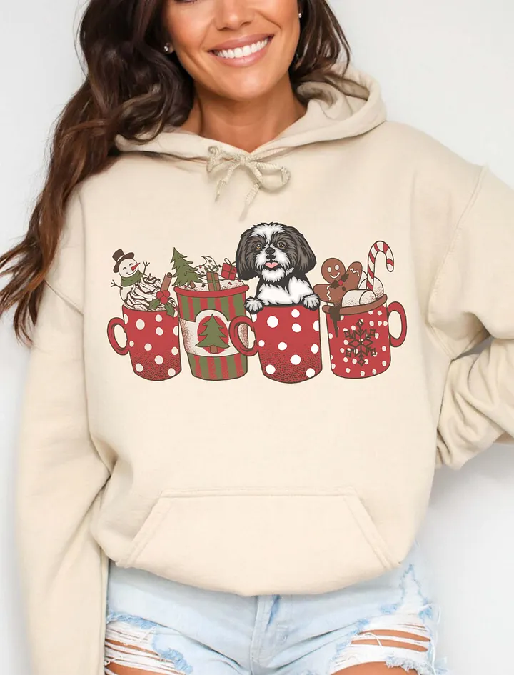 Cute Shih Tzu(3) in a Christmas Cup Hooded Sweatshirt | Funny Christmas Pup in a Cup product image (16)