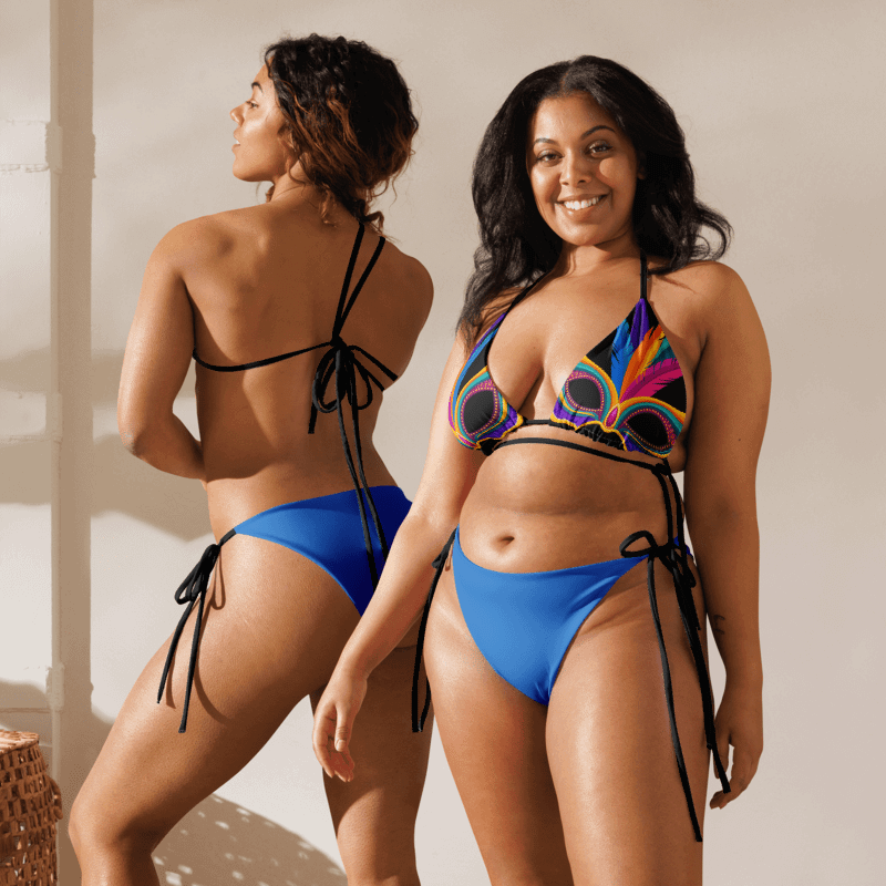 Low Rise Cheeky String Bikini, Mardi Gras Top, Blue Bottoms product image (7)