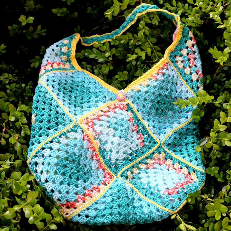 Teal and Orange Oversized Crochet Tote - Handmade and One of a Kind product image (1)