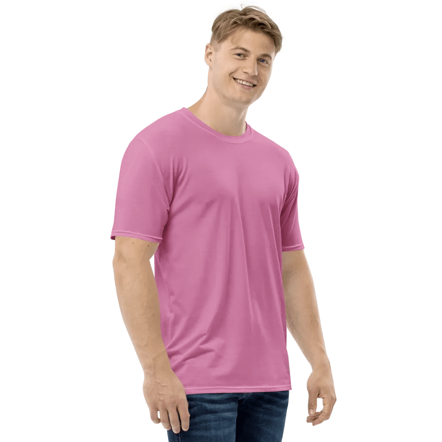 Plain Medium Carnation Pink True Summer Men's Crewneck Polyester Heavyweight Premium T-Shirt by Treasure Pie product image (6)