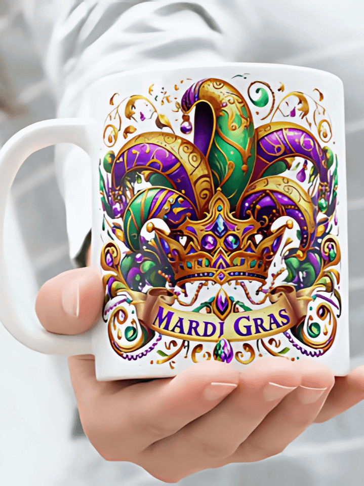 Mardi Gras Jester Mug Wrap – 11oz & 15oz Sublimation PNG Design – Festive Carnival Jester with Vibrant Colors – Instant Digital Download – High-Resolution 300 DPI product image (1)