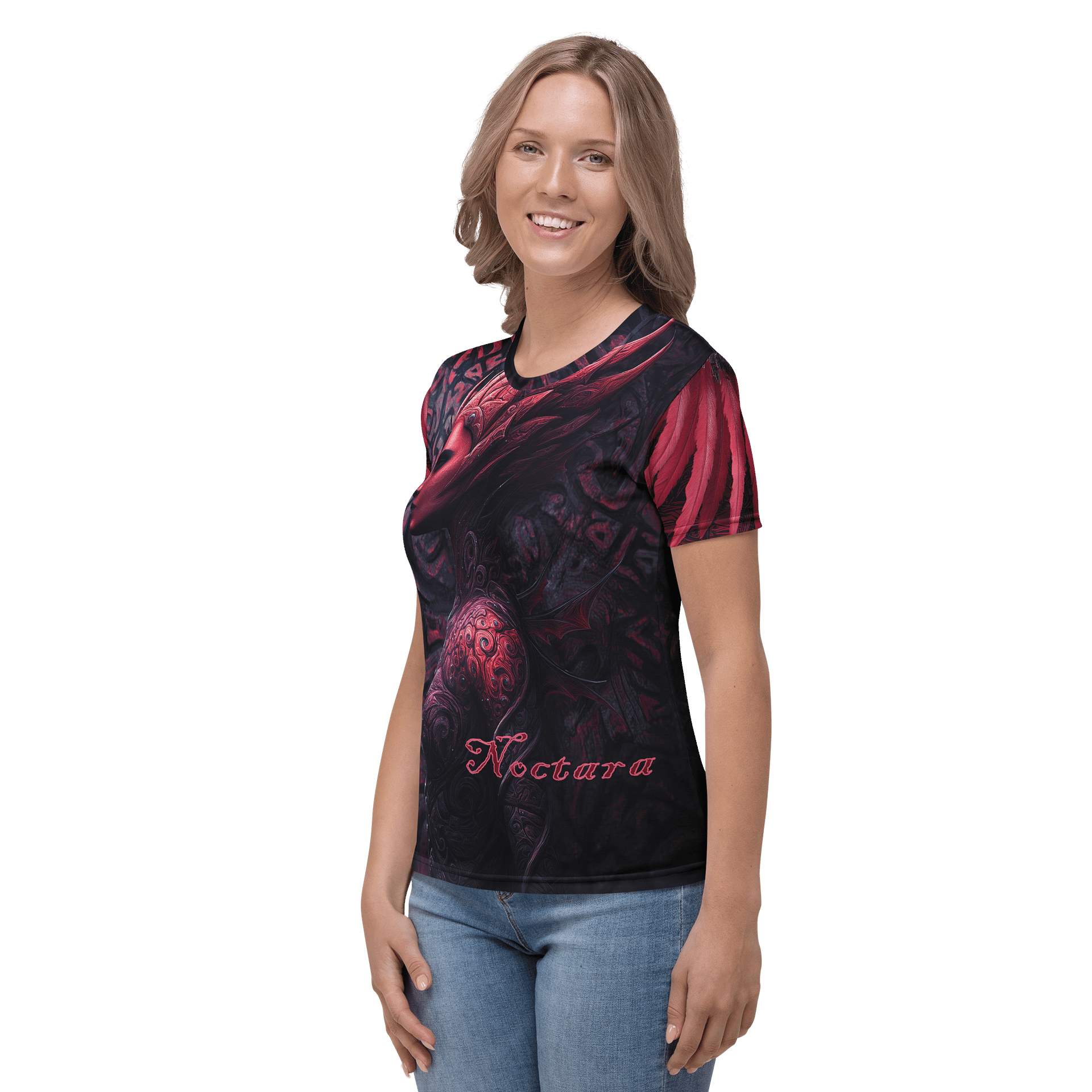 Noctara: Crimson Shade Gothic Fantasy All-Over Print T-Shirt product image (3)