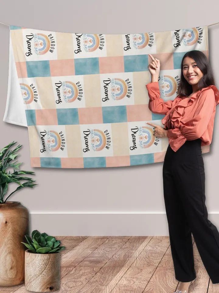 Rainbow Dreams Boho Patchwork Throw Blanket product image (2)