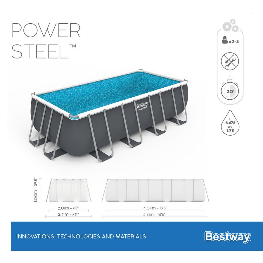 56442 - Power Steel 13'3" x 6'7" x 39.5" Rectangular Pool Set (SAND FILTER ) product image (10)