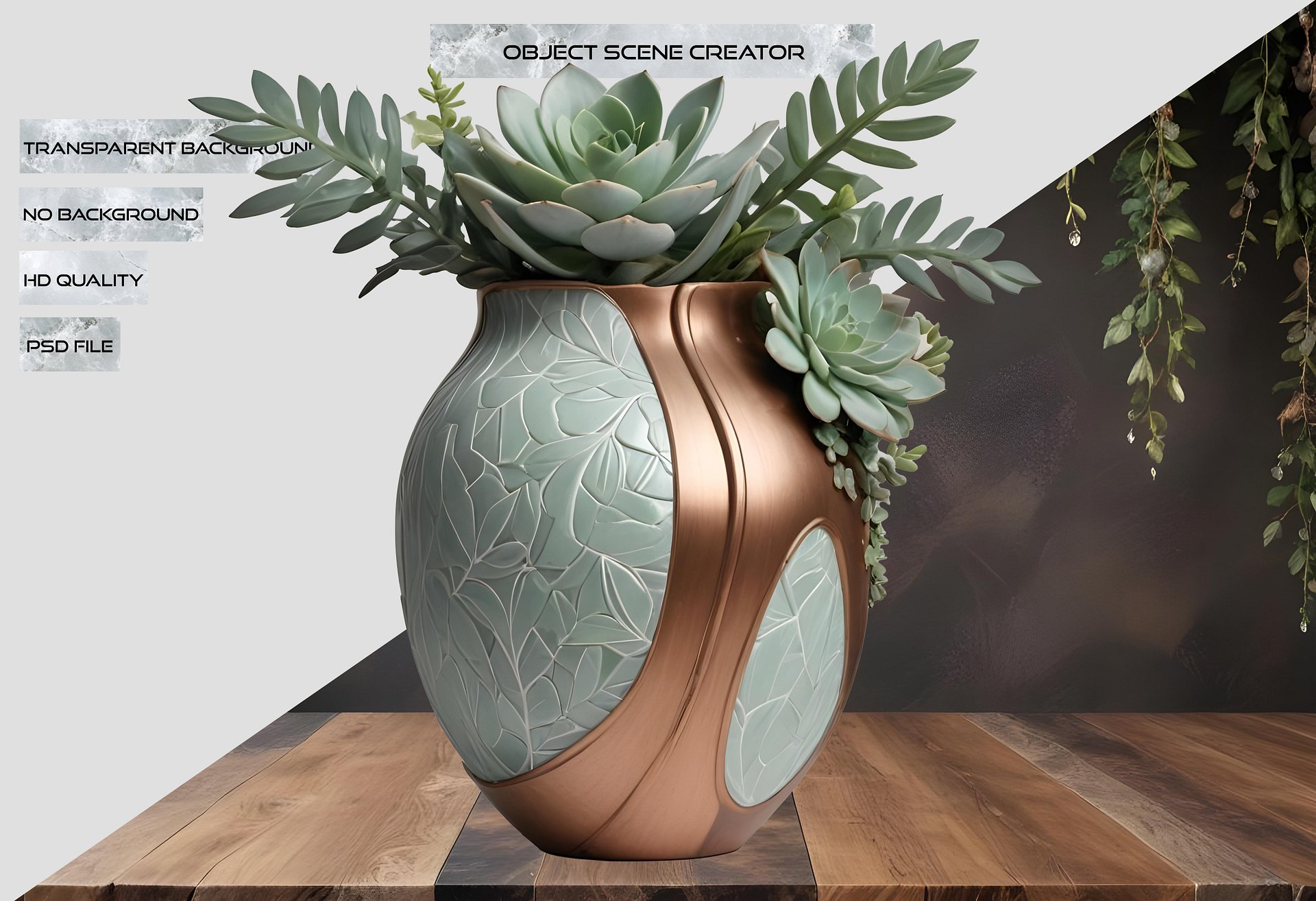 Gatsby Grace – Pot Art Deco with Succulent PNG product image (2)