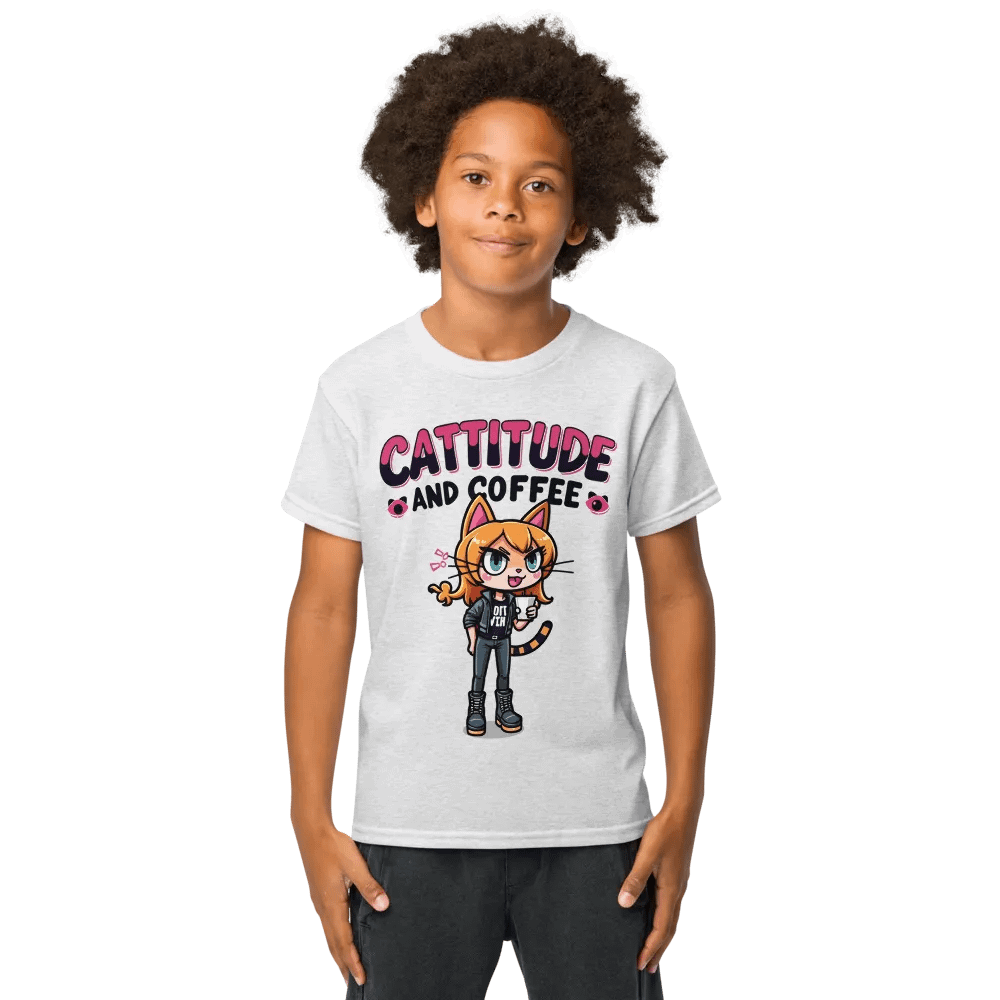Cattitude and Coffee Kids' Moisture-Wicking Tee product image (6)