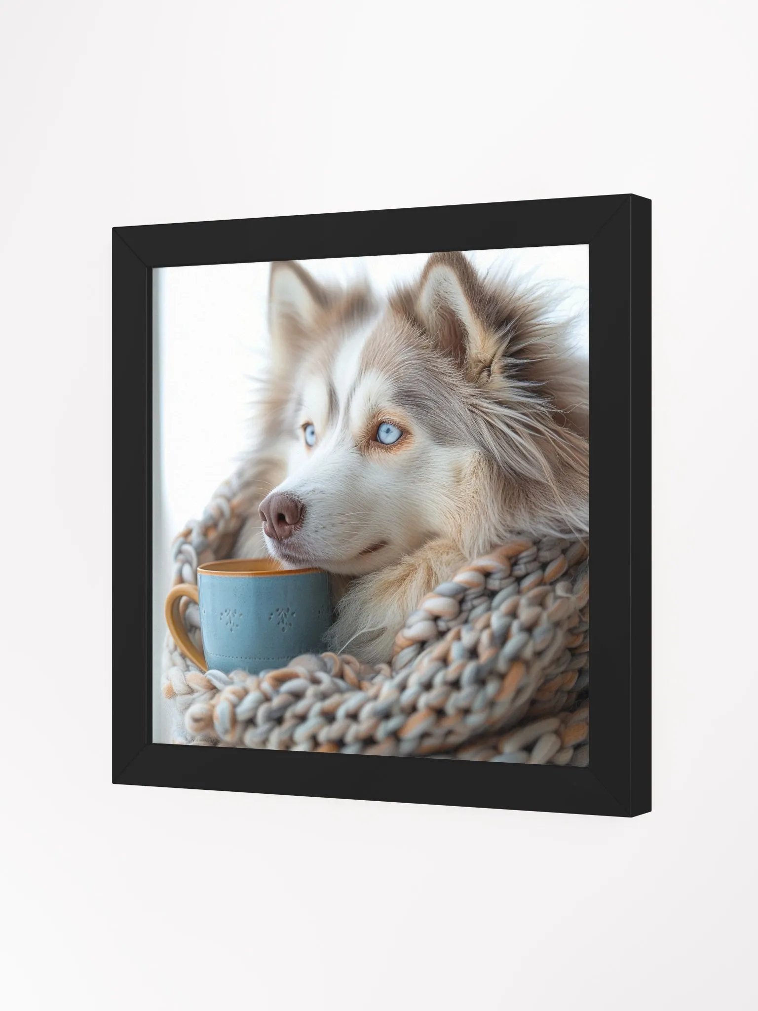 Coffee Lover Cute Blue Eyed Husky Dog Framed Wall Art product image (3)