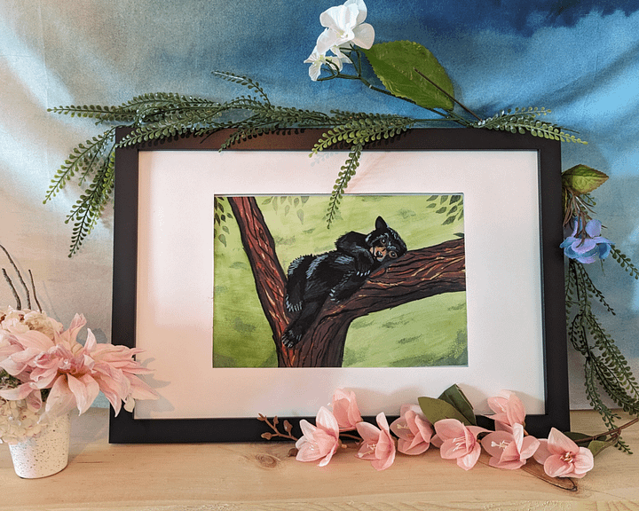 Black Bear in a Tree - Gouache Painting Print (PRINT ONLY) product image (1)