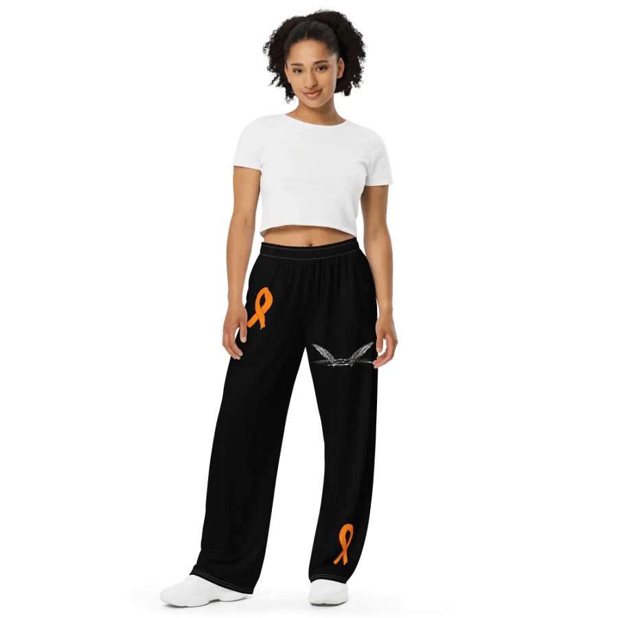 White HApex Gear White Logo Cancer Awareness Orange Ribbon. Black Unisex Wide-Leg Pants product image (9)