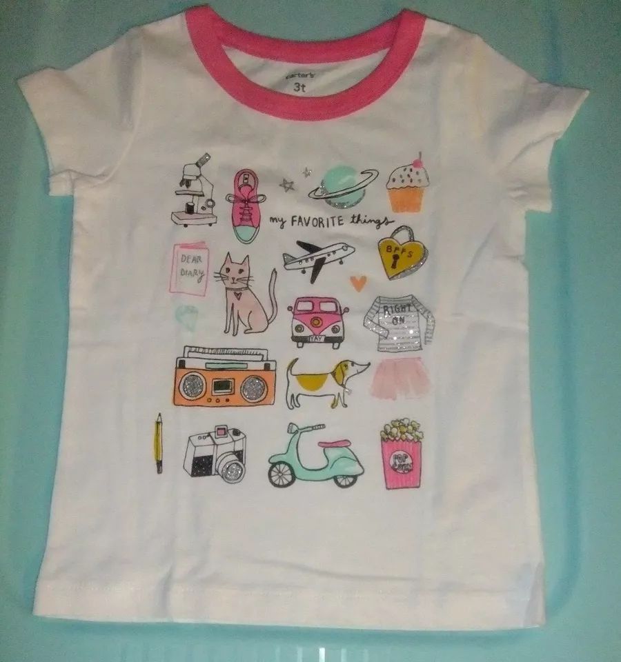 CARTER'S Girl's Size 4 MY FAVORITE THINGS SHIRT NWT SUPER CUTE Cat Dog Bike product image (1)