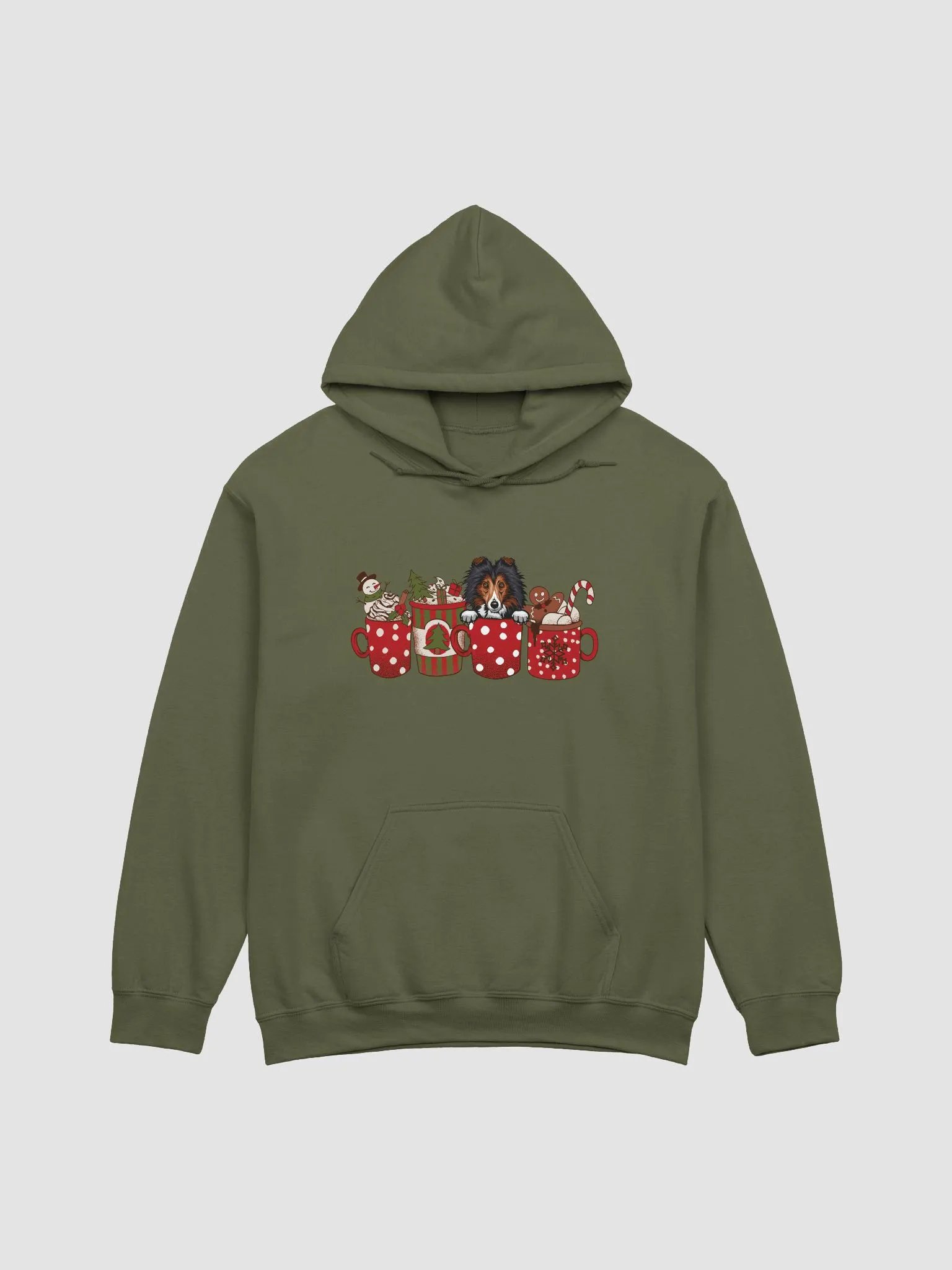 Cute Shetland Sheepdog in a Christmas Cup Hooded Sweatshirt | Funny Christmas Sheltie Pup in a Cup product image (14)
