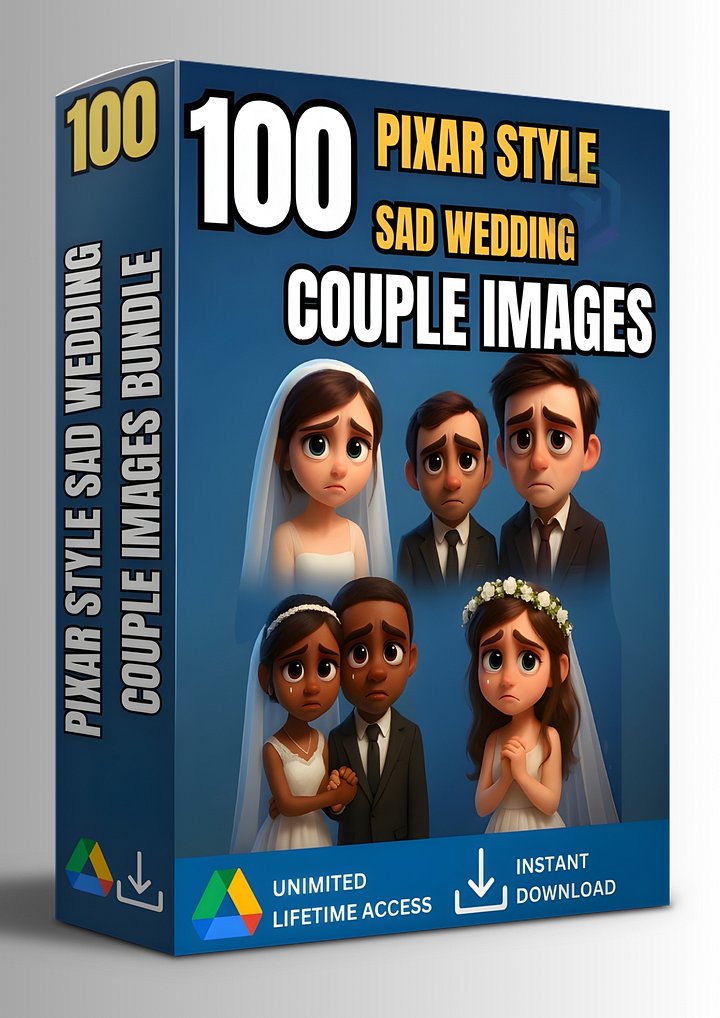 100 PIXAR STYLE SAD WEDDING COUPLE IMAGES BUNDLE product image (1)