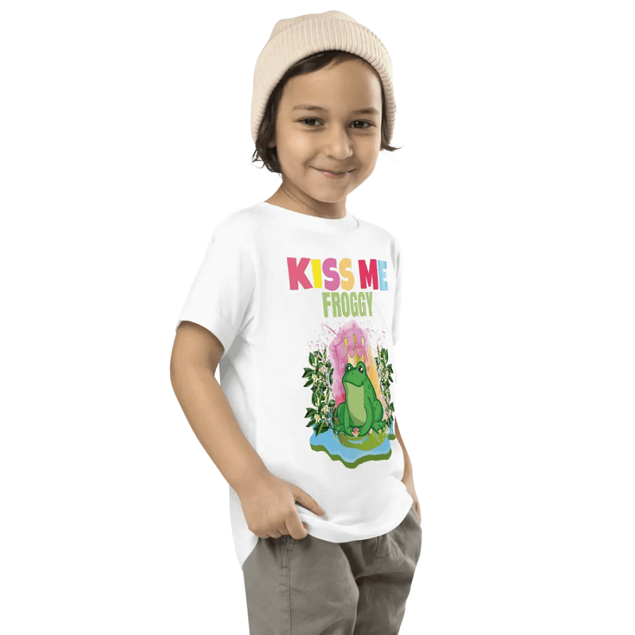 Kiss Me Froggy Colorful Funny Kids T-Shirt – Trendy Bella + Canvas Toddler Funny Shirt product image (8)