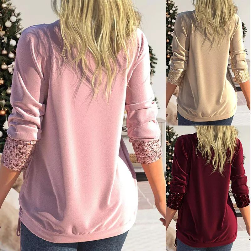 Womens Sequin Long Sleeve Tops Ladies Glitter Party Jumper Shirt Blouse T-Shirt product image (6)