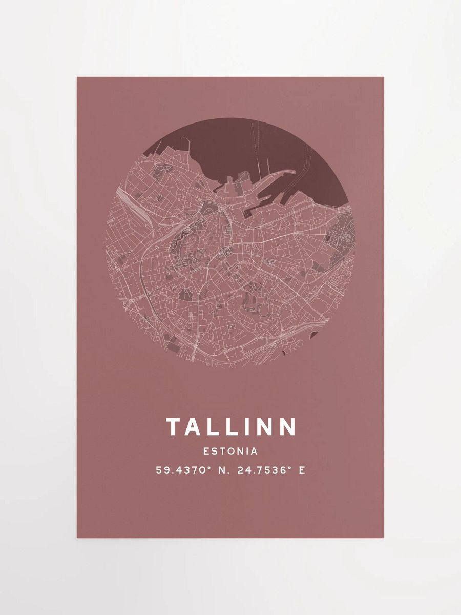 Tallinn Street Map Poster – Red Minimalist Circular City Art product image (3)