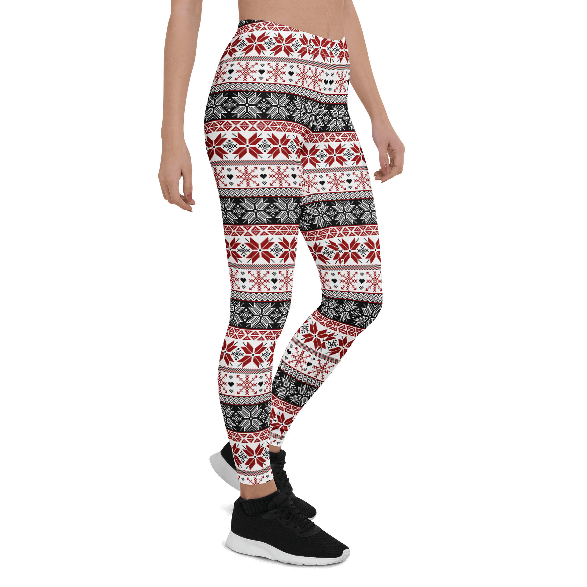 Winter Fair Isle Pattern Leggings, Red & Black product image (7)