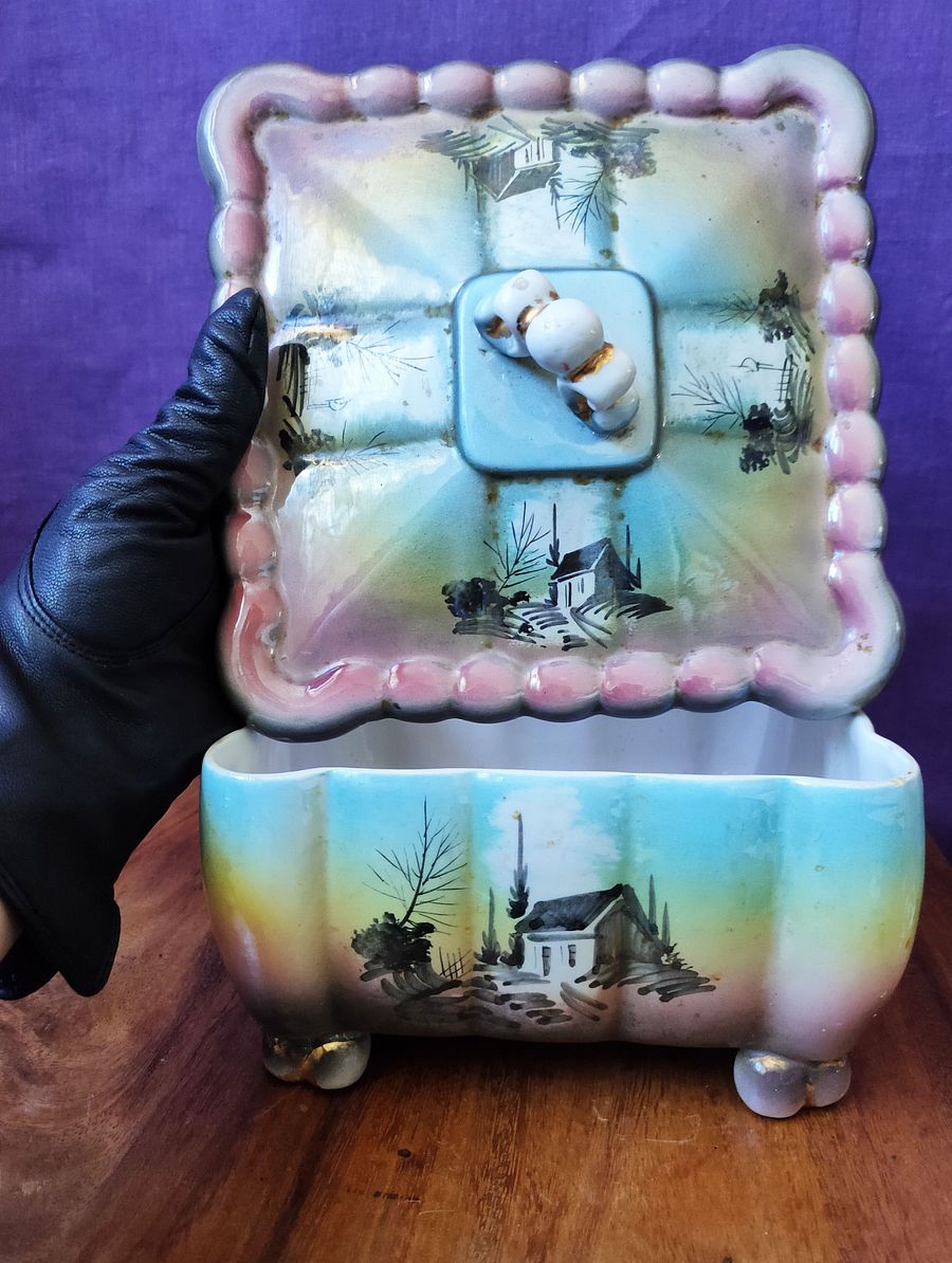 Caixa com tampa, pintada à mão, cerâmica, vintage product image (3)