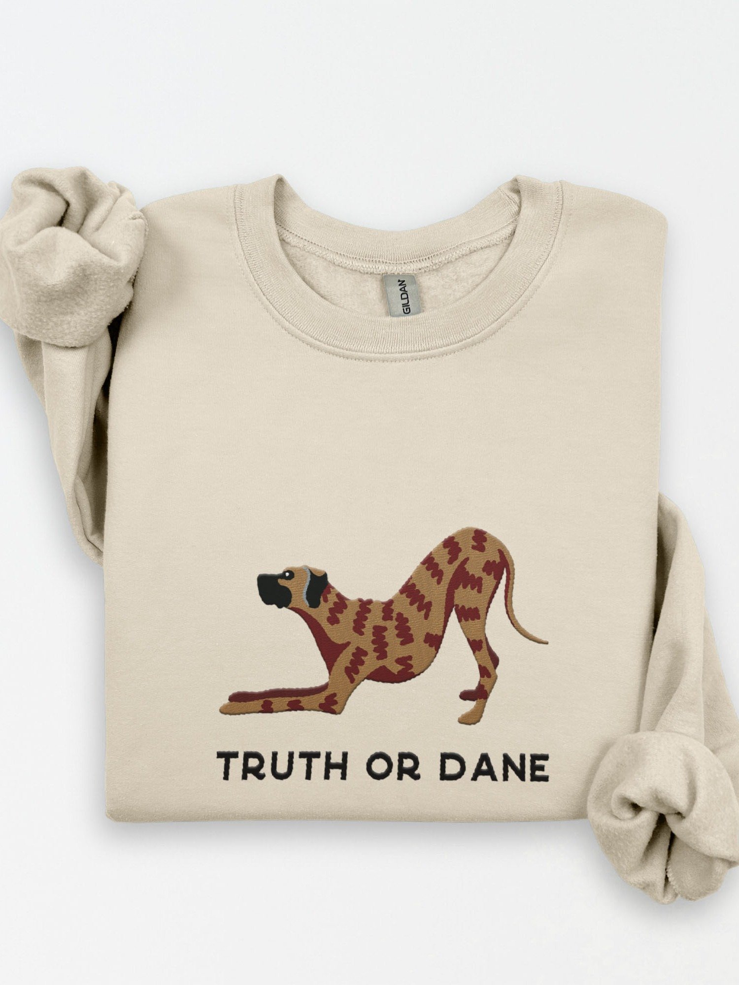 Truth or Dane Sweatshirt (Embroidered) of a Great Dane(Brindle) product image (1)