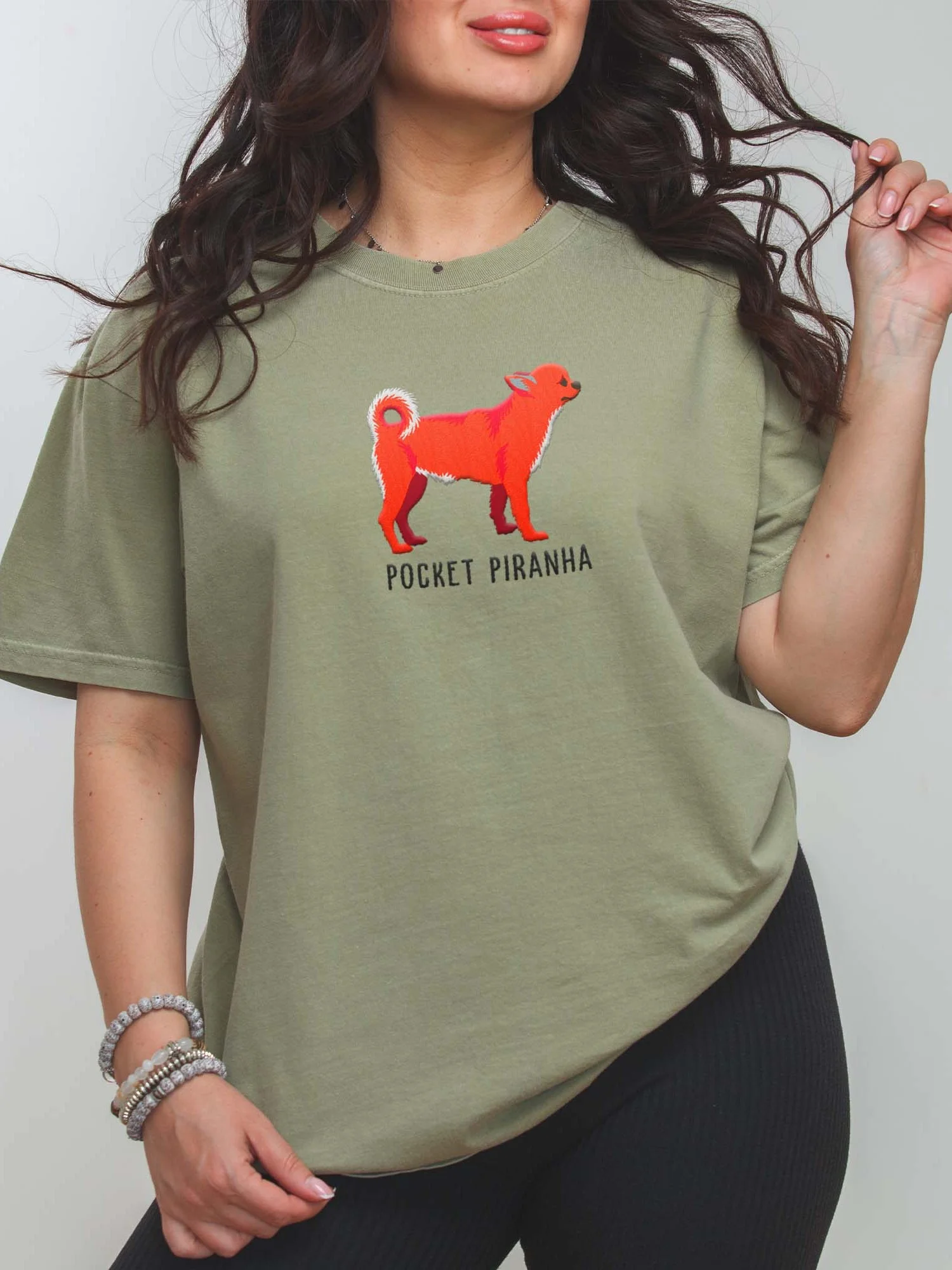 Pocket Piranha T-Shirt(Embroidered) of a Chihuahua(Red) product image (2)