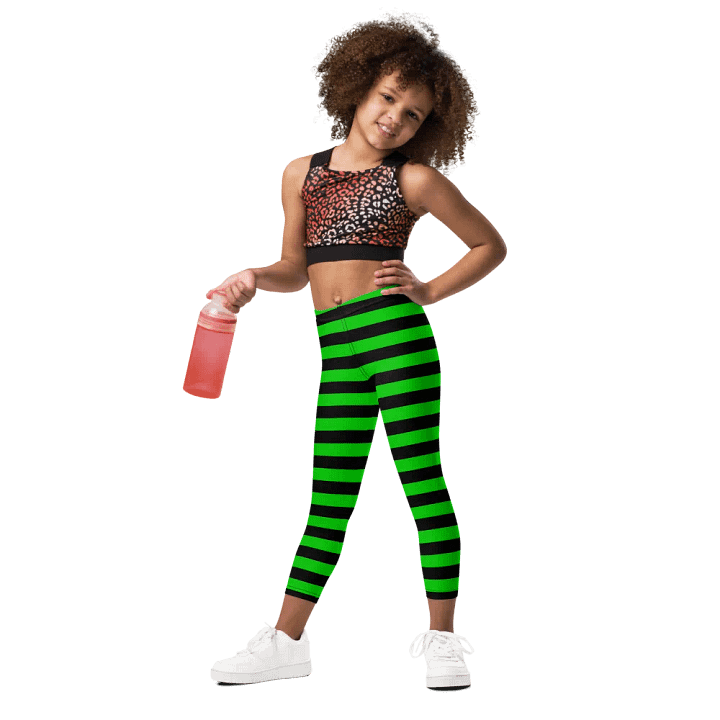 Striped Black and Green Kids Leggings product image (1)