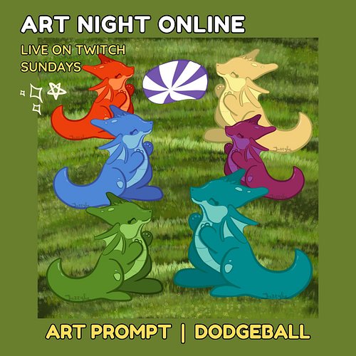 It's Sunday so we play #tunes and make #art! Join us on #Twitch NOW! Today your prompt is #Dodgeball! Art by the amazing jazz...