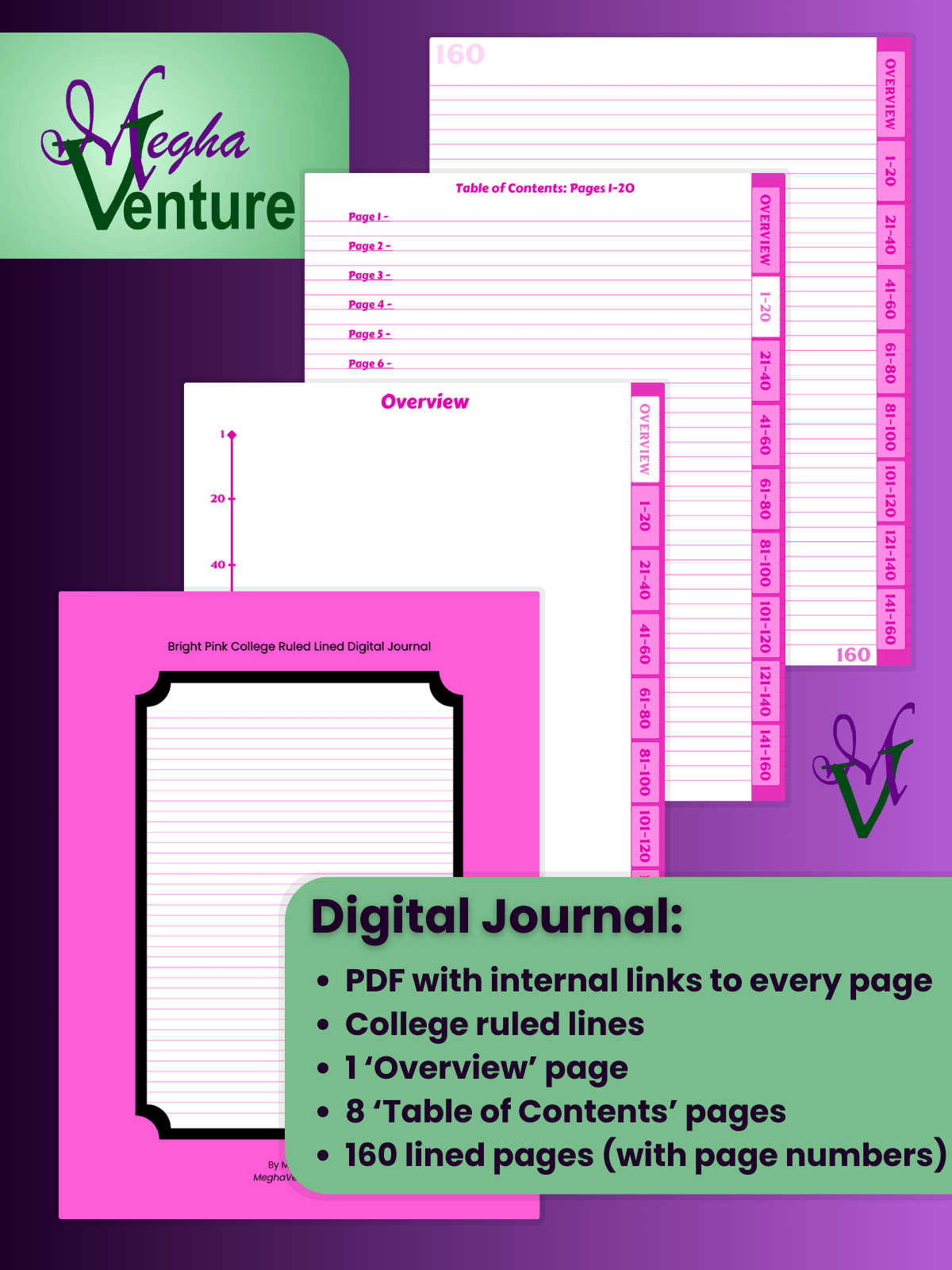 Bright Pink College Ruled Lined Digital Journal product image (1)