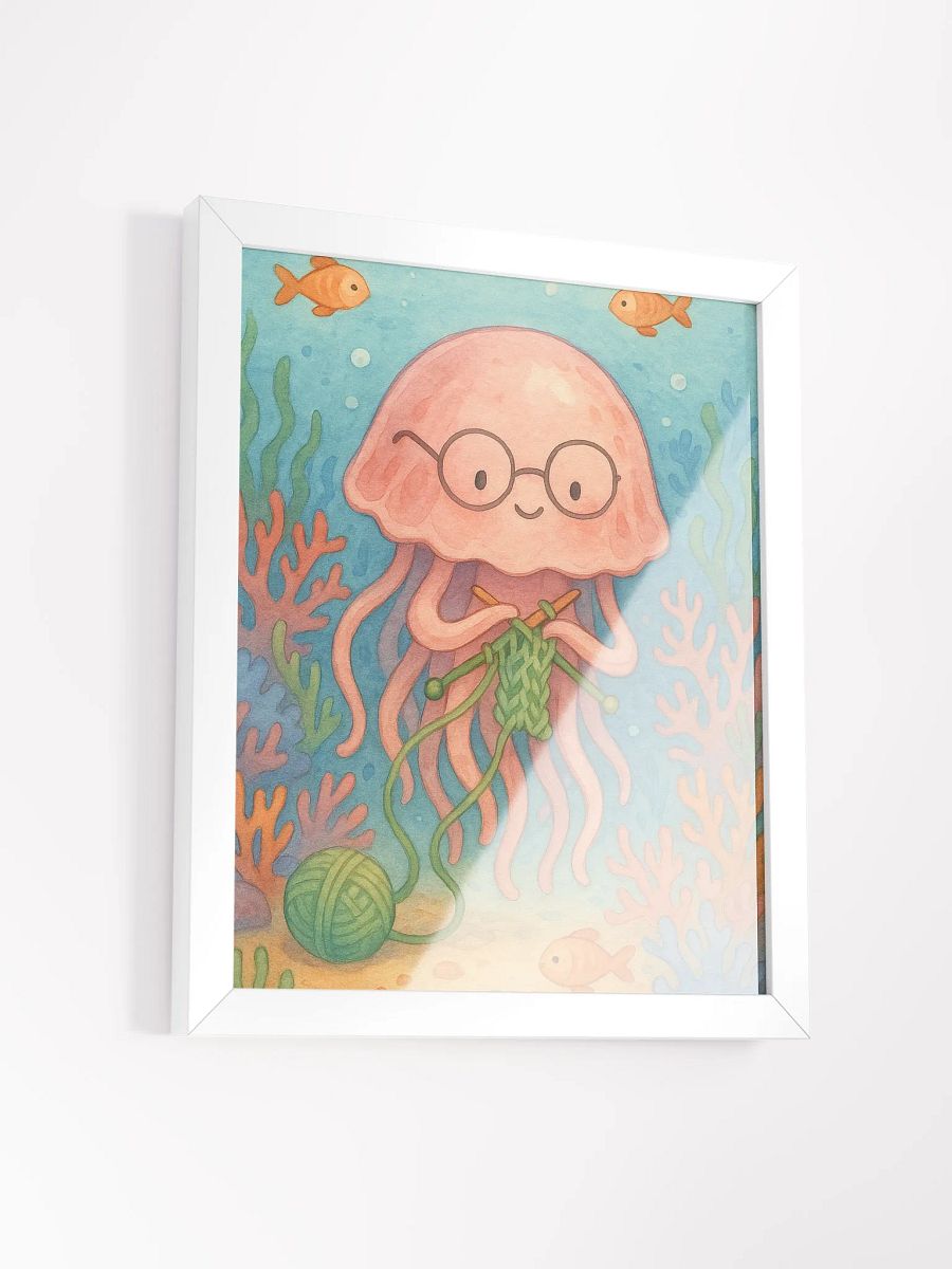 Whimsical Jellyfish Knitting Underwater – Cute Ocean Wall Art for Kids' Rooms & Craft Lovers product image (12)