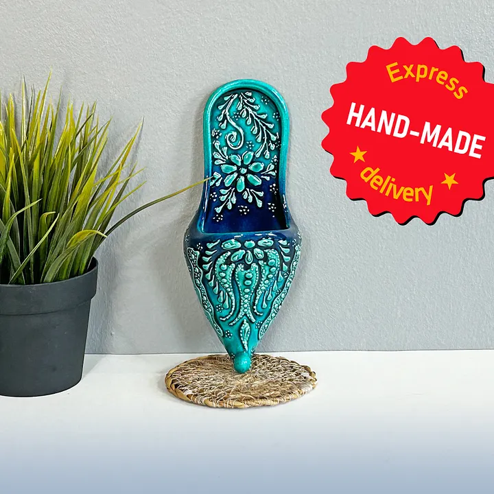 Ceramic wall decor, turquoise shoes (Terlik) — handmade pottery, handmade ceramic, home decor, handmade gift, Turkish ceramic product image (1)