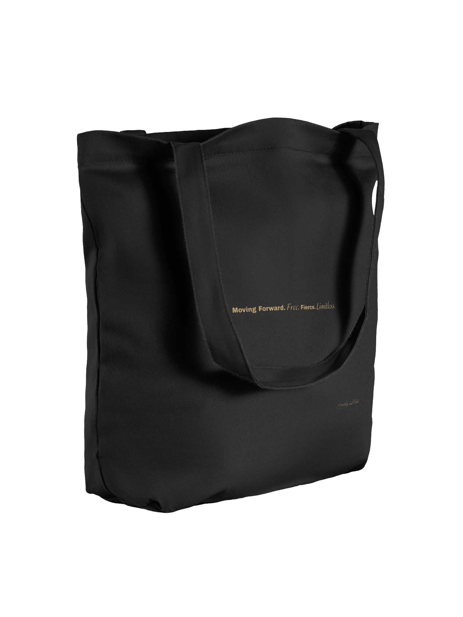 Soully Mine- GOLD PRINT Moving Forward. Free. Fierce. Limitless Tote Bag in Black product image (1)