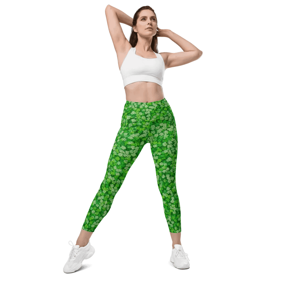 Whimsical St Patrick’s Day Lucky Four Clovers Leggings product image (6)