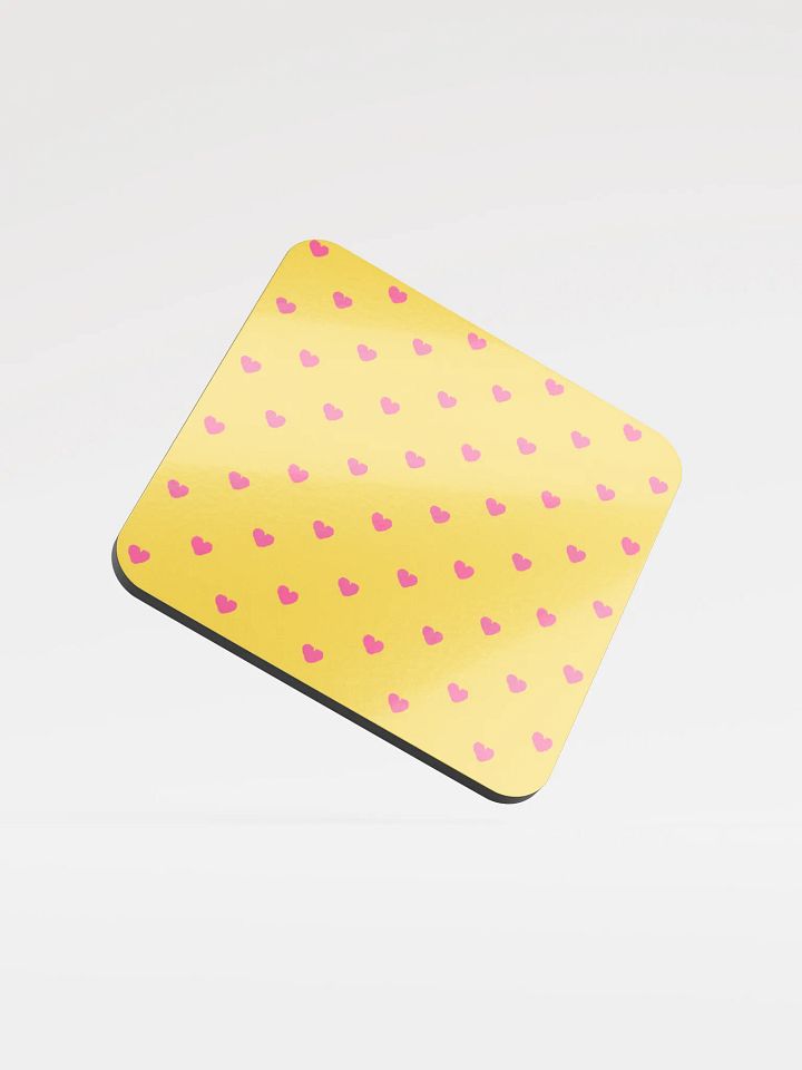 Pink Hearts Yellow Cork Coaster product image (1)
