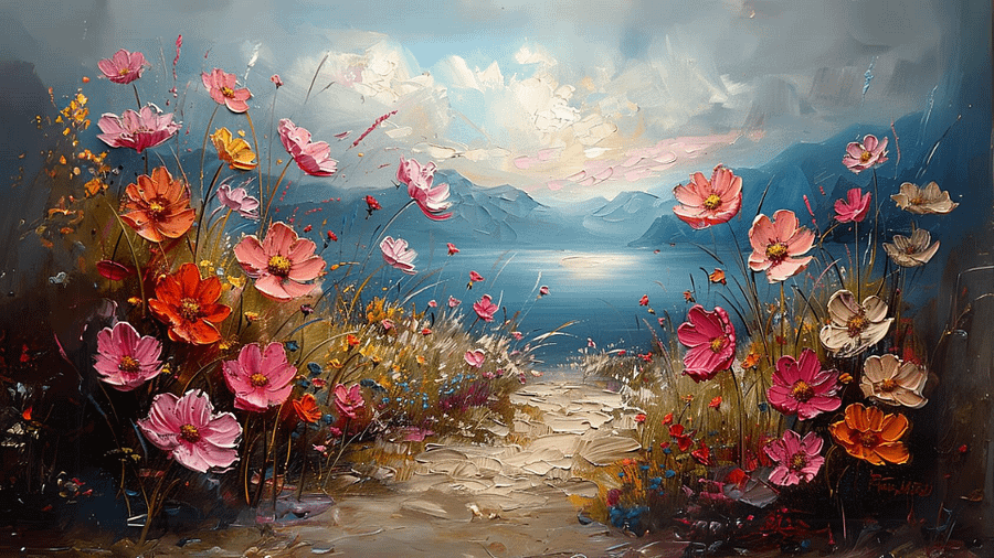 Vintage Romantic Flowers on the Way Painting - No Frame, Digital Download product image (1)