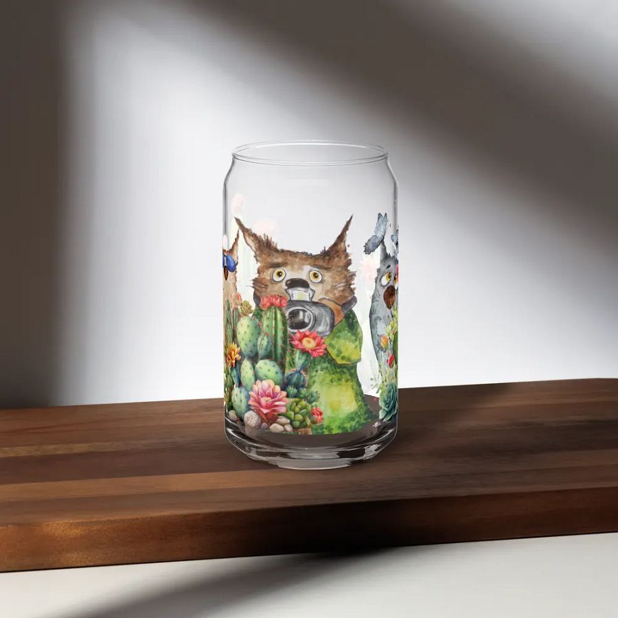 Desert Bloom: A Tale of Resilience Glass Can | 16 oz Friendship Blossoms Drinkware product image (5)