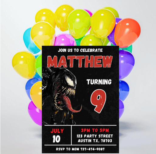 Venom 3 Birthday Invitation | Superhero Theme | Editable Canva Template | Instant Download | Venom Party Invite | DIY Superhero Birthday product image (3)