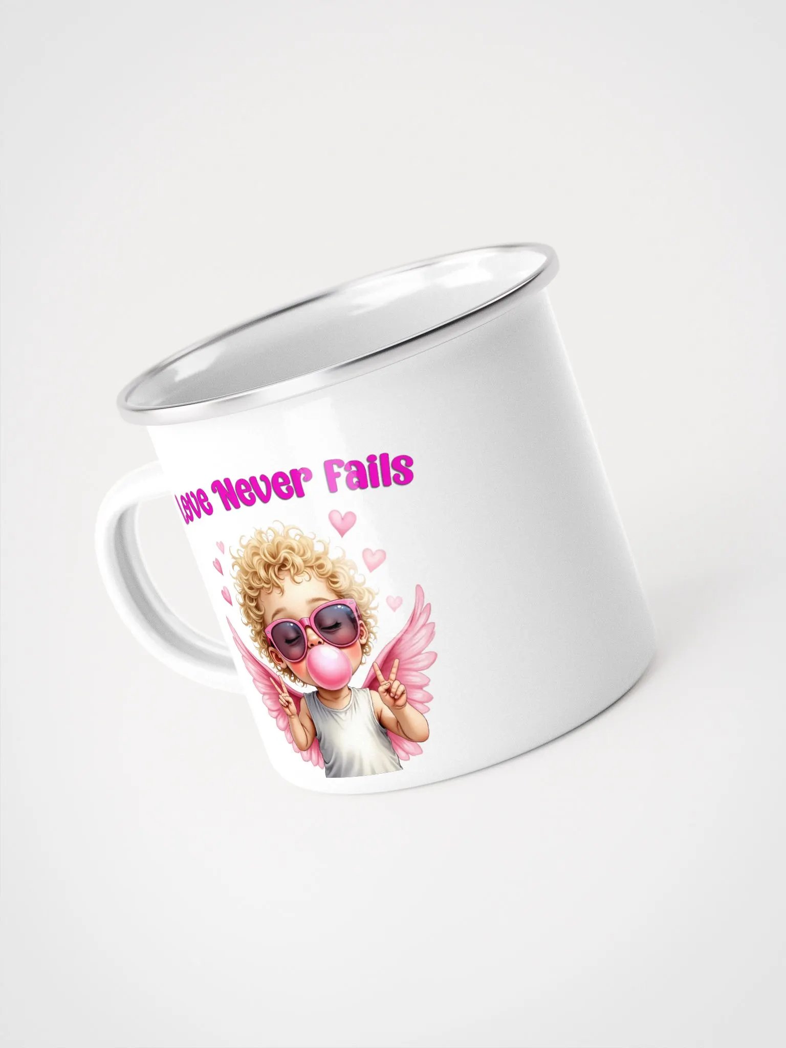 Love Never Fails Valentine Retro Cupid Valentine's Day Enamel Mug product image (4)