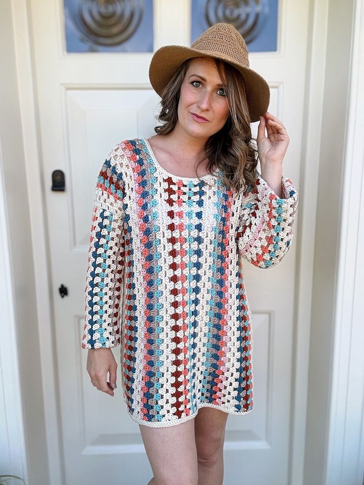 Retro Crochet Dress Pattern with Striped Granny Stitch - PDF pattern product image (1)