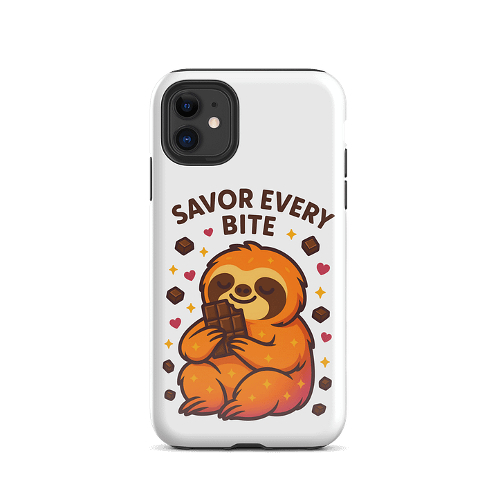 Savor Every Bite – Funny Sloth iPhone Case | Chocolate Lover Tough Phone Case – Sloths Having Snacks Collection product image (2)