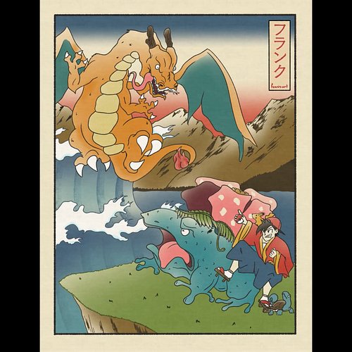 Pokemon Ukiyo-e Style art. I might add some detailing in the future, like smoke on charizard and patterns on the trainer clot...