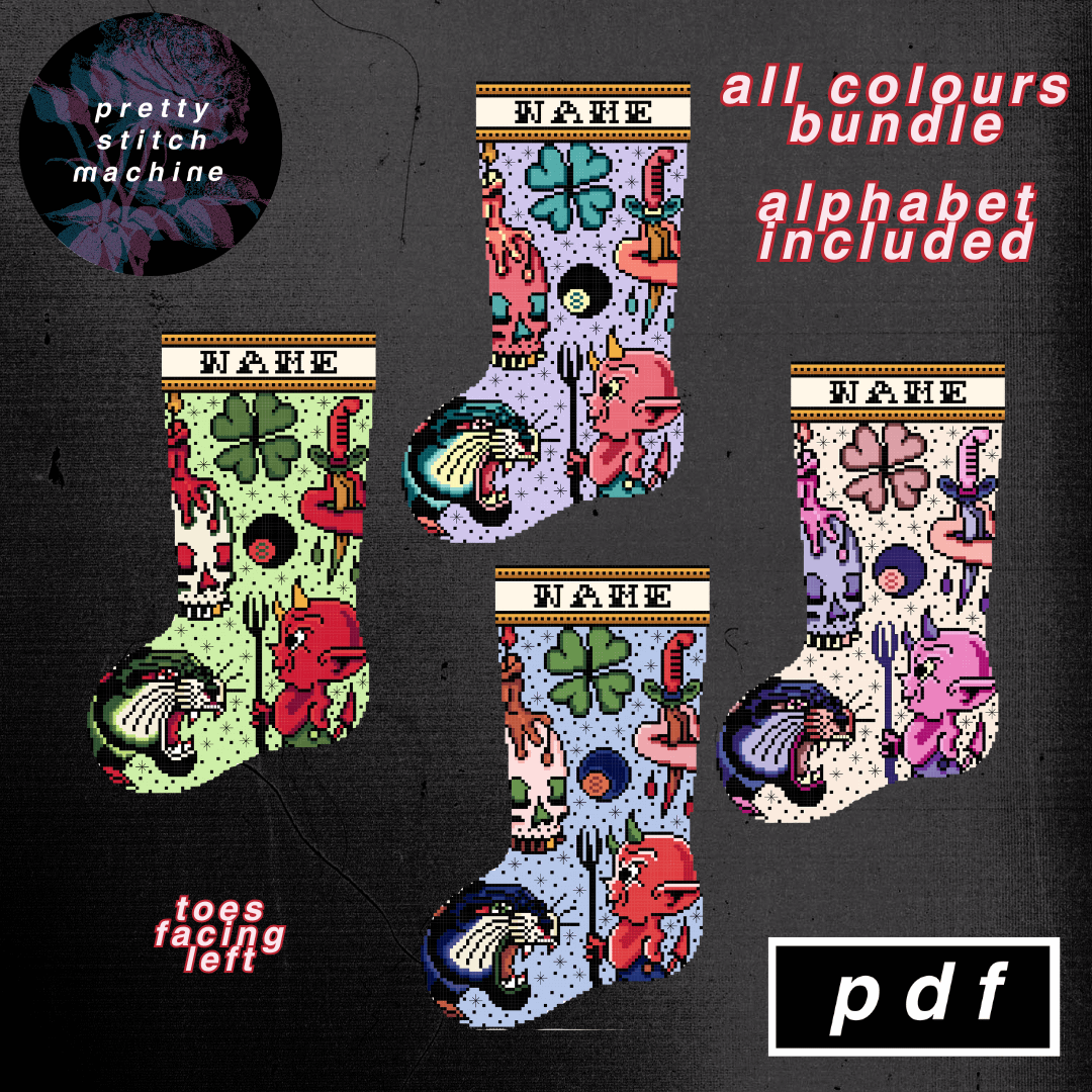 Traditional Tattoo Flash First Edition Holiday Palette Left-Facing Christmas Stocking Pattern Bundle product image (1)