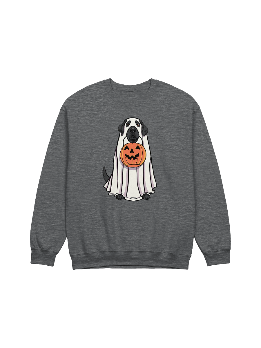 Funny Halloween Labrador Retriever(Black) Sweatshirt | Funny Labrador Wearing a Ghost Costume and Holding a Pumpkin Basket product image (3)
