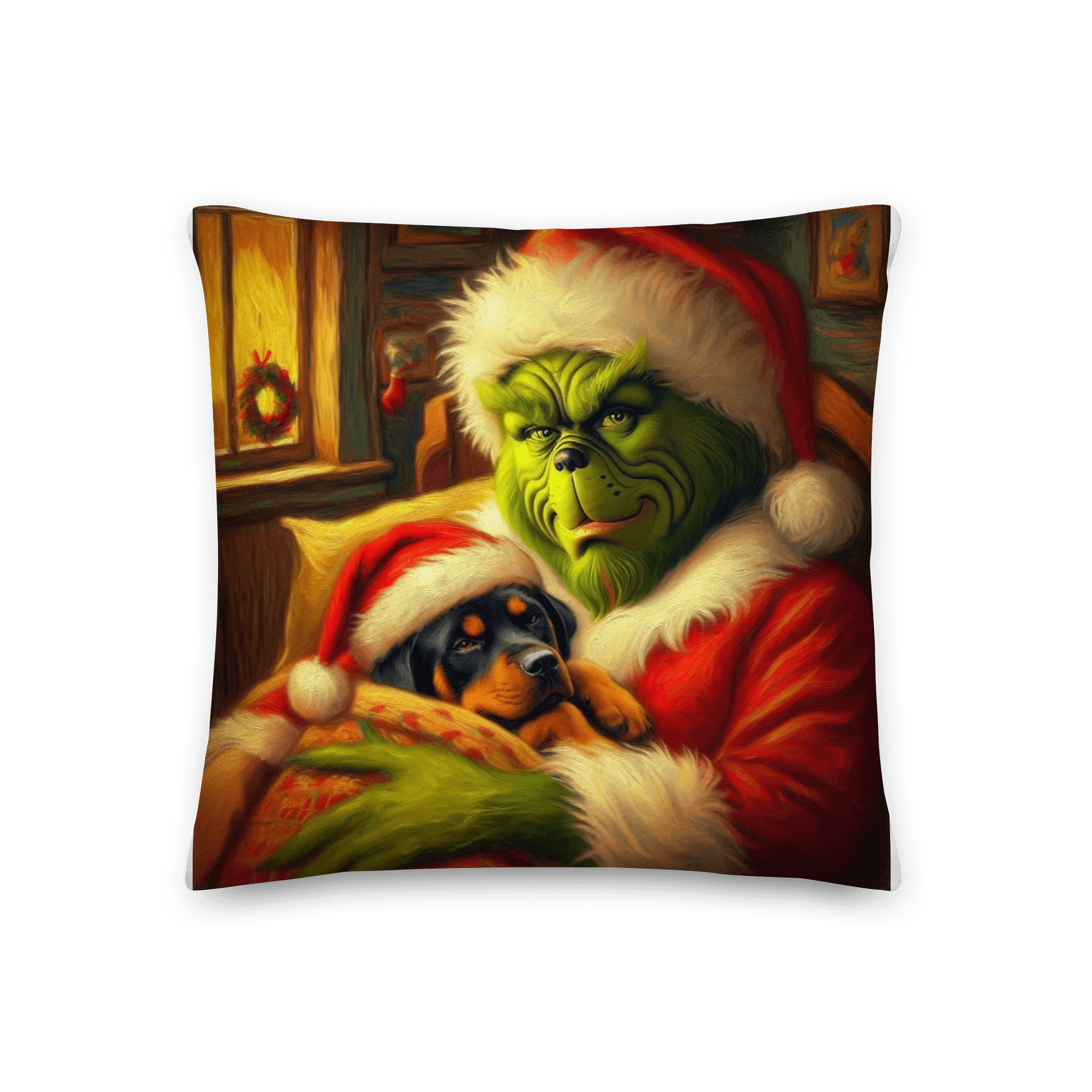 Festive Grinch Santa & a Rottweiler - Premium Pillow product image (3)