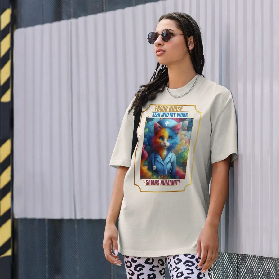 Whimsical Nurse Cat Oversized Tee product image (36)