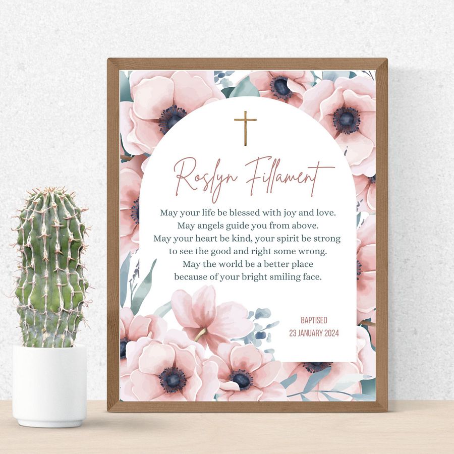 Pink Floral Arch Border Baptism Canva Template product image (2)