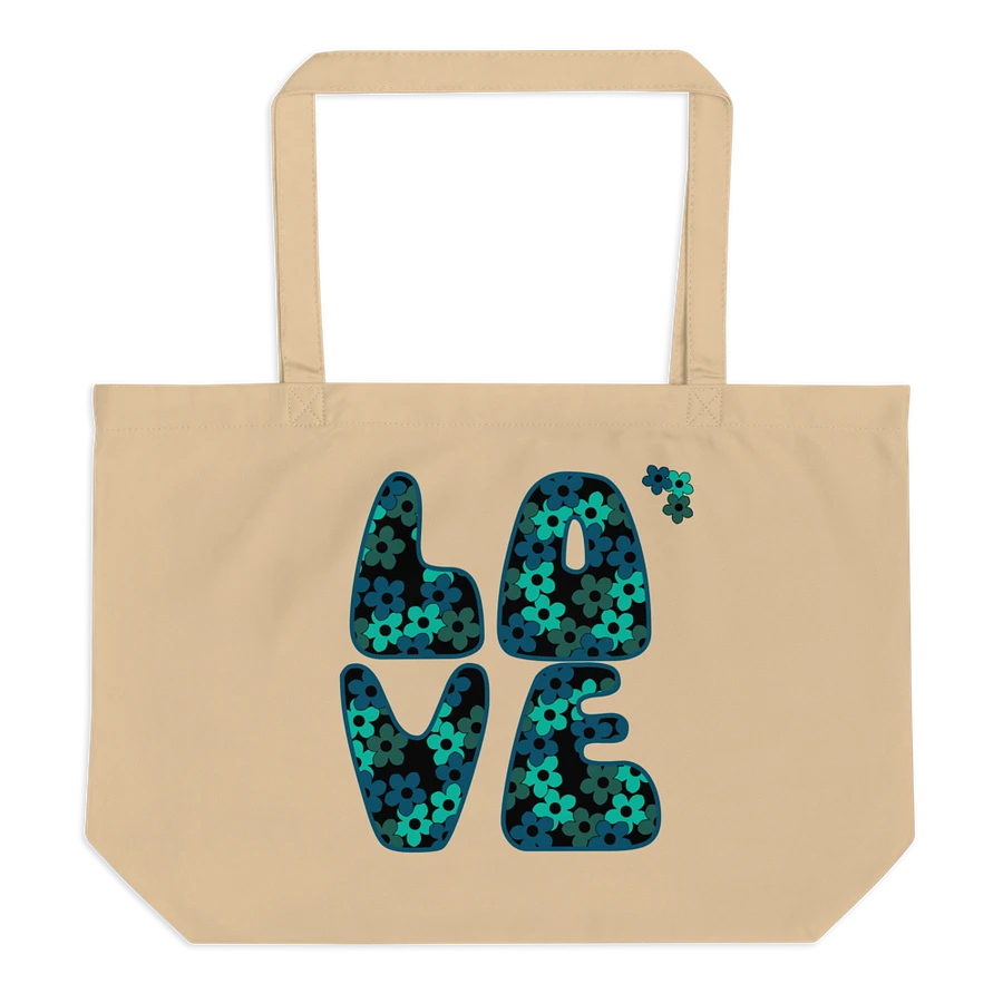 Teal Flower LOVE Text Eco-Friendly Large Tote Bag product image (2)