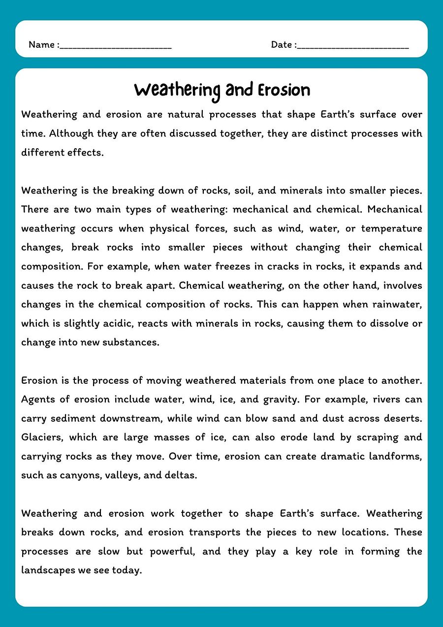 Weathering and Erosion Reading Comprehension with Questions product image (1)