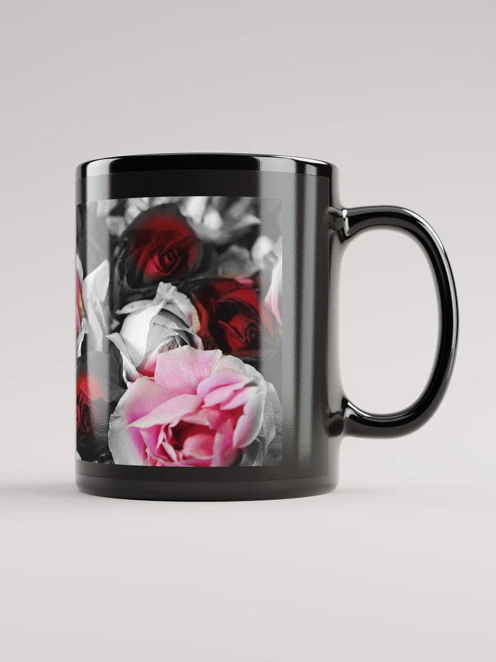 Black and White Roses Fade To Pink and Red Black Coffee Mug product image (2)
