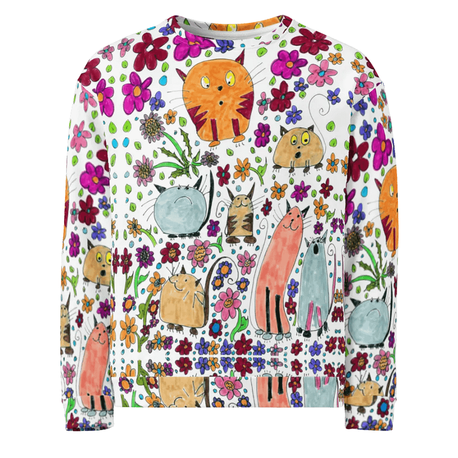 Abstract Floral Doodle Art Cats Unisex Sweatshirt product image (3)