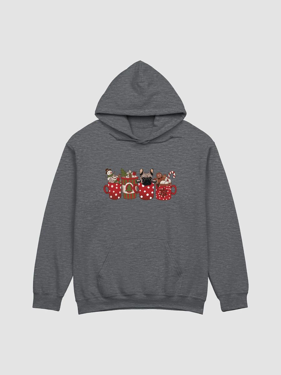 Cute French Bulldog(Fawn) in a Christmas Cup Hooded Sweatshirt | Funny Christmas Frenchie Pup in a Cup product image (4)